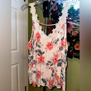Floral Lace Appliqué Straps Tank Top